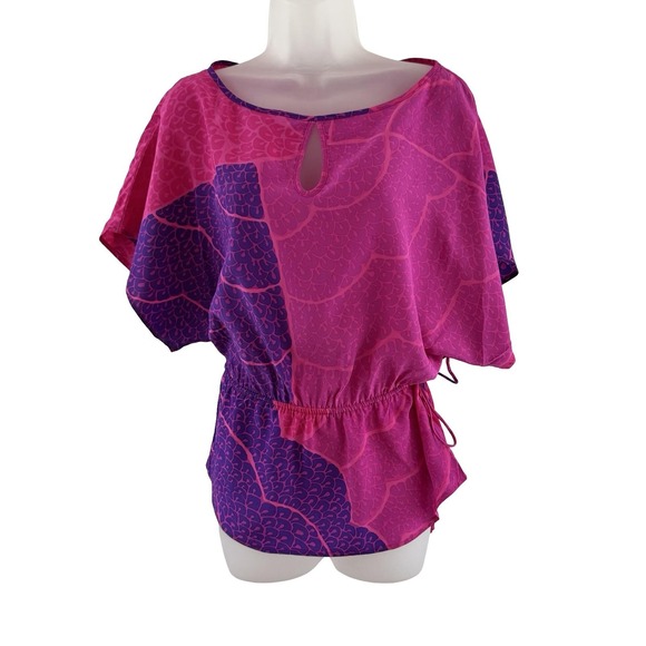 Trina Turk Tops - Trina Turk Shirt Womens Small Pink Purple Silk Dolman Keyhole‎ Tie Waist USA